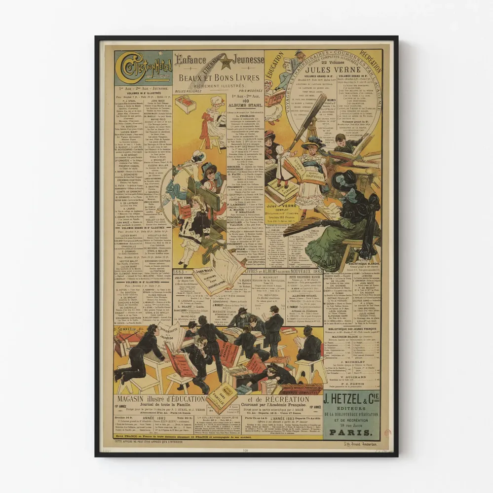 Hetzel-kokoeljuliste - Vintage-seinäkoriste kirjallisuuden ja kasvatuksen teemasta