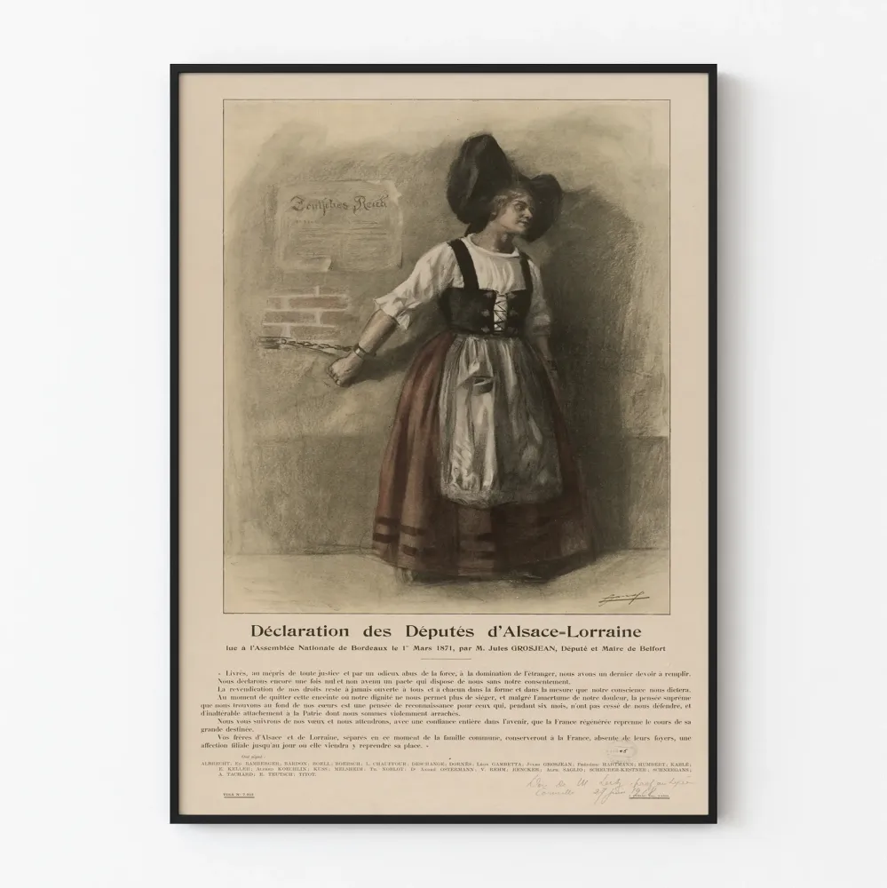 Historiallinen juliste Alsacen-Lorraine-edustajien julistuksesta 1871