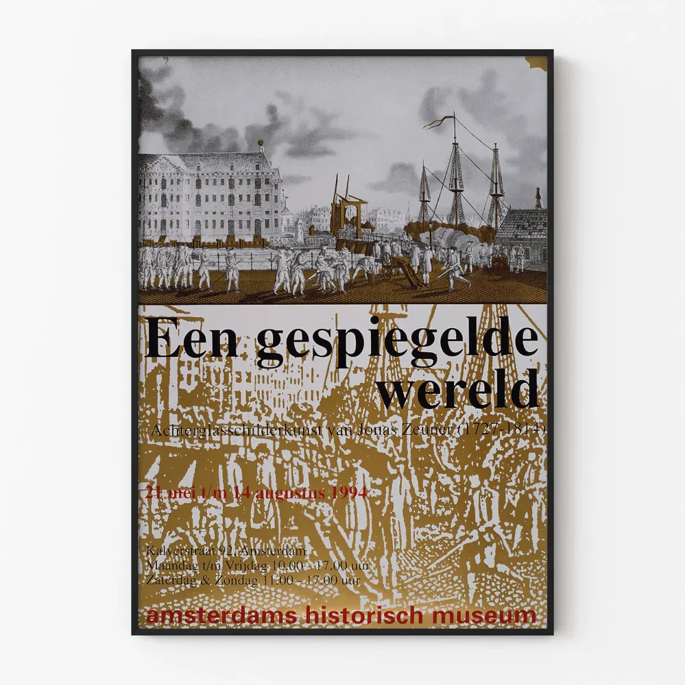 Historiallinen juliste 'Een gespiegeld wereld' - Art mural vintage Amsterdam