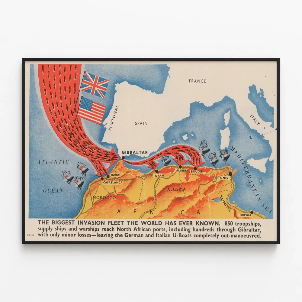 Historiallinen juliste merihyökkäyksestä Pohjois-Afrikassa - Vintage-seinäkoriste
