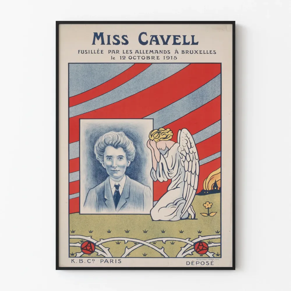 Historiallinen juliste Miss Cavellin ampumisesta Brysselissä 1915