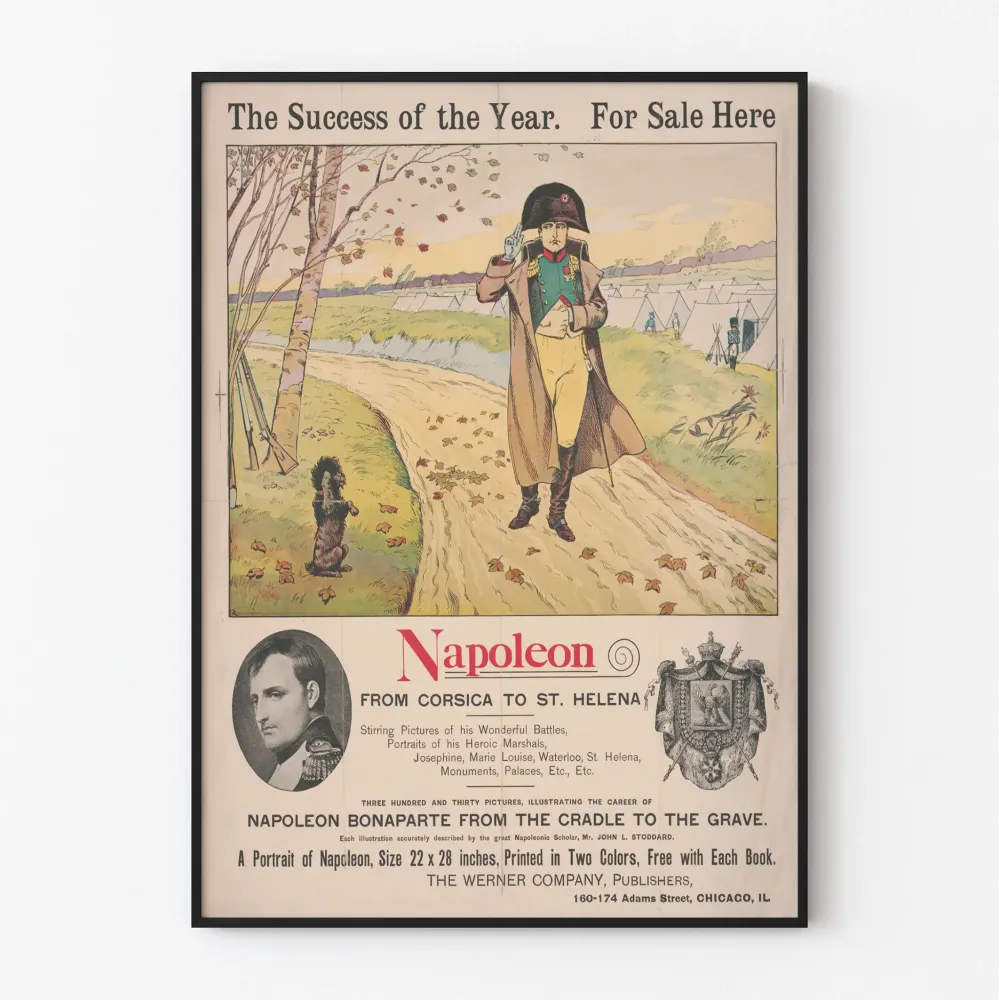 Historiallinen juliste Napoleonista Korsasta Saint Helenaan