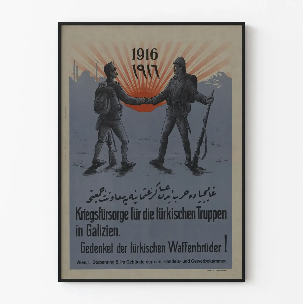 Historiallinen juliste saksalaisten ja turkkilaisten sotilaiden solidaarisuudesta 1916–1917