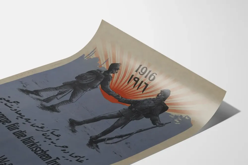 Historiallinen juliste saksalaisten ja turkkilaisten sotilaiden solidaarisuudesta 1916–1917