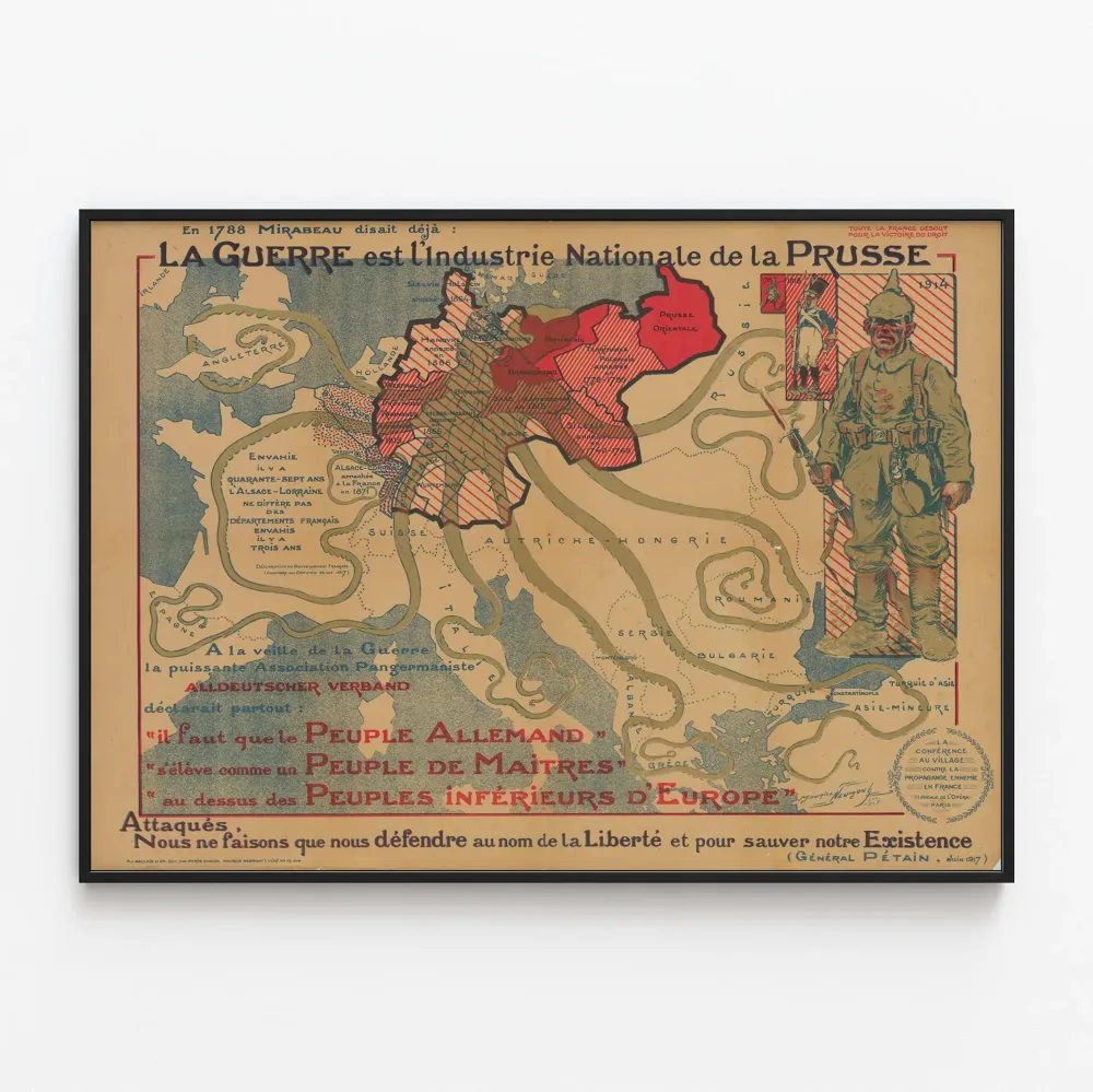 Historiallinen juliste Sota on Preussin kansallinen teollisuus - Vintage-seinäkellojen koristelu