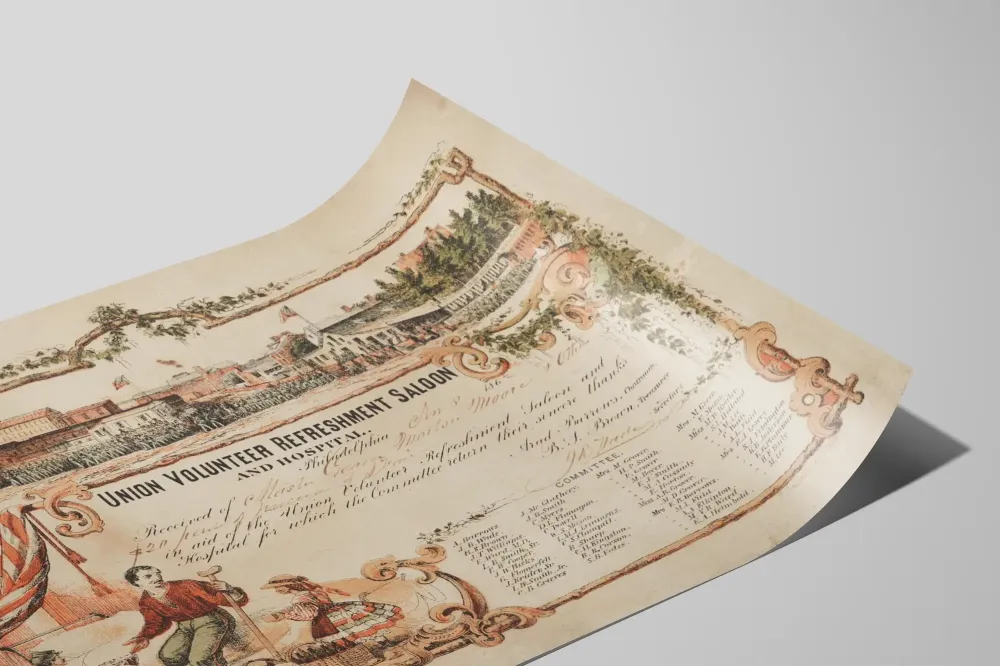 Historiallinen juliste Union Volunteer Refreshment Saloon ja Sairaala