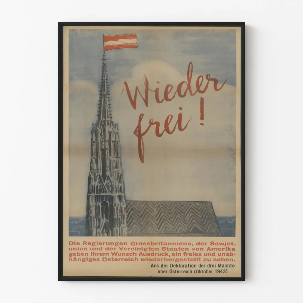 Historiallinen juliste Wieder frei vintage-seinäkoristeeksi