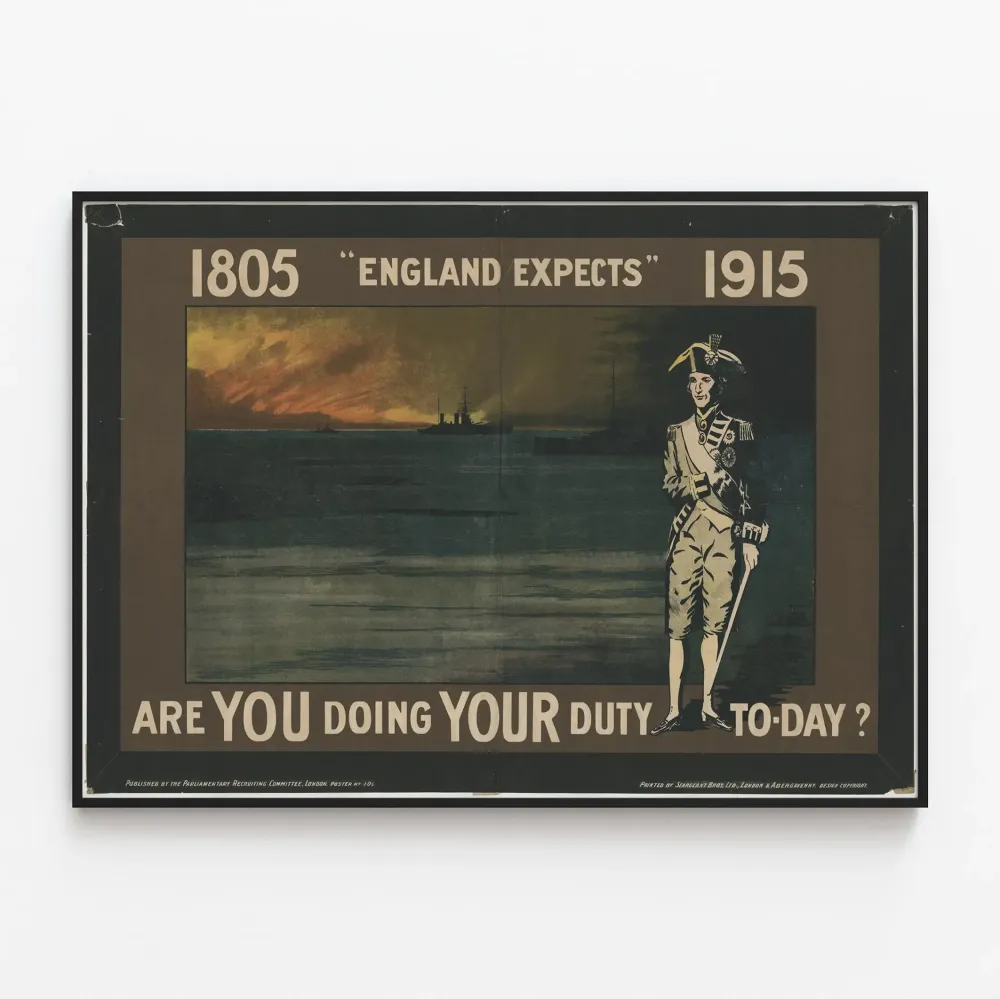 Historiallinen sotilaallinen motivaatiojuliste « England Expects » 1805-1915