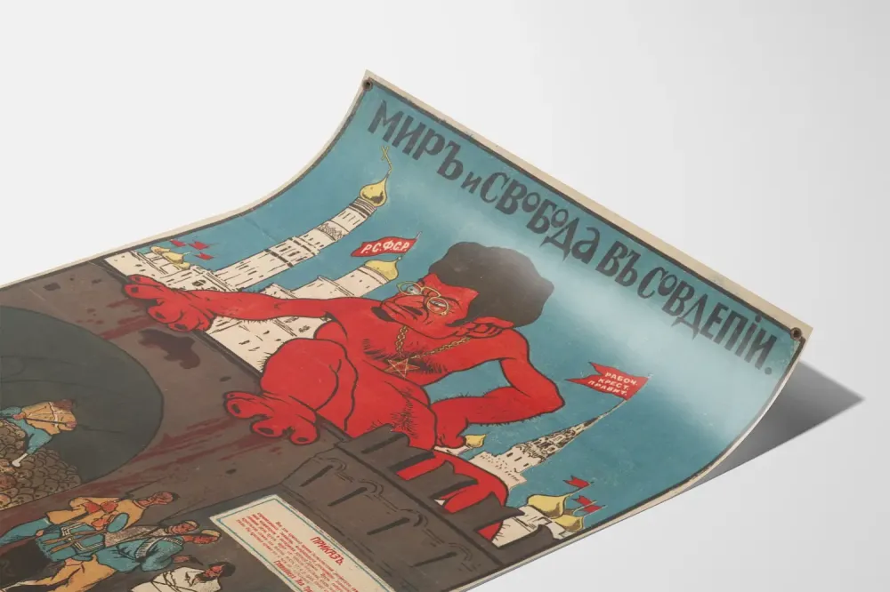 Historian karikatyyri Venäjän vallankumouksesta juliste