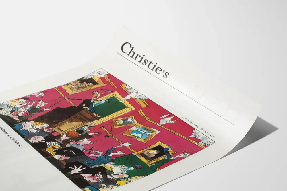 Huumoristinen juliste huutokaupasta Christie's, painos vuodelta 1976