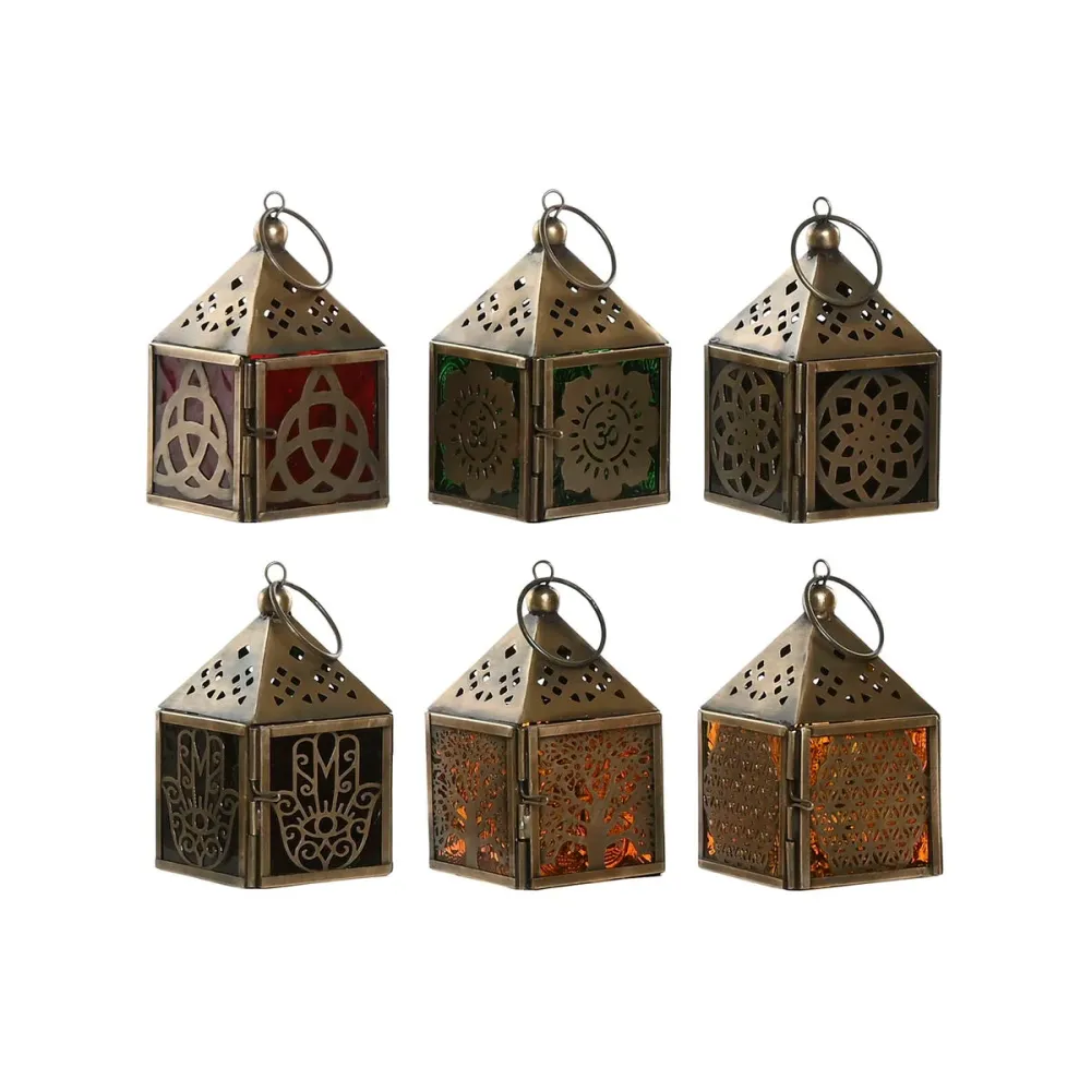 Žibintas Home ESPRIT Kullattu Metalli Kristalli Arabi 6 x 6 x 10 cm (6 osaa)