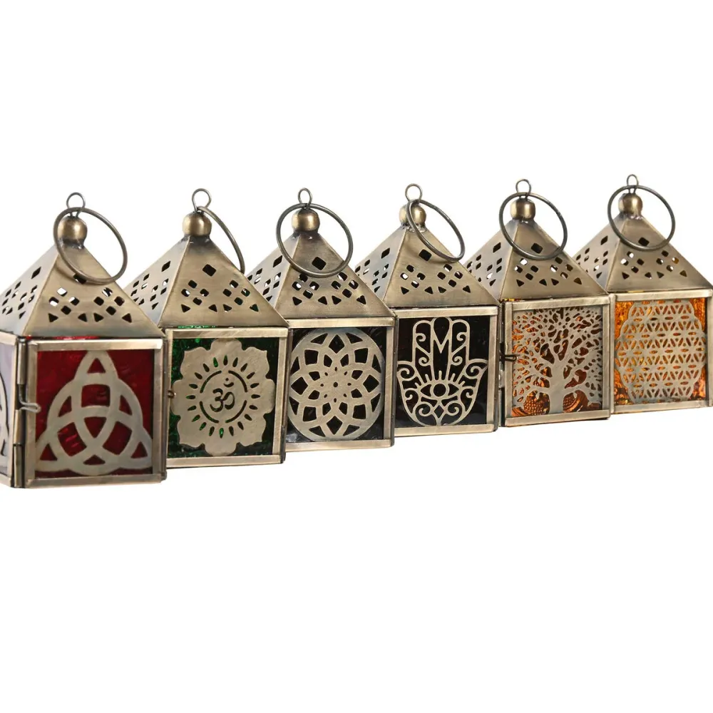 Žibintas Home ESPRIT Kullattu Metalli Kristalli Arabi 6 x 6 x 10 cm (6 osaa)