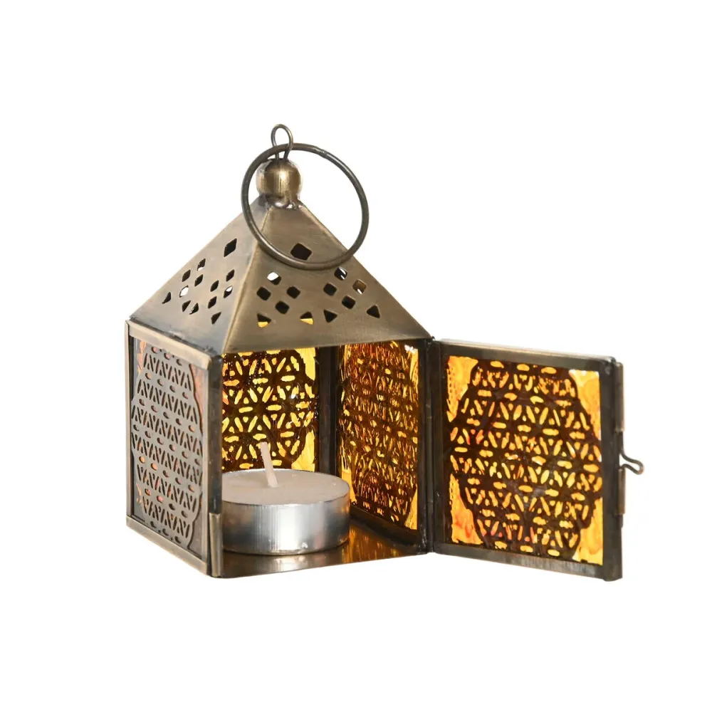 Žibintas Home ESPRIT Kullattu Metalli Kristalli Arabi 6 x 6 x 10 cm (6 osaa)