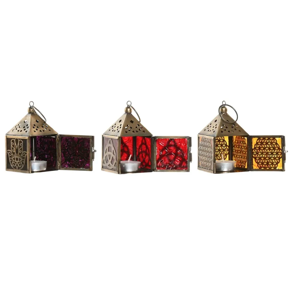 Žibintas Home ESPRIT Kullattu Metalli Kristalli Arabi 6 x 6 x 10 cm (6 osaa)