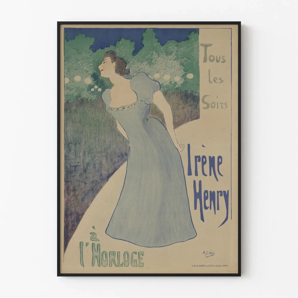 Irène Henry seinäkoristejuliste kellon kanssa