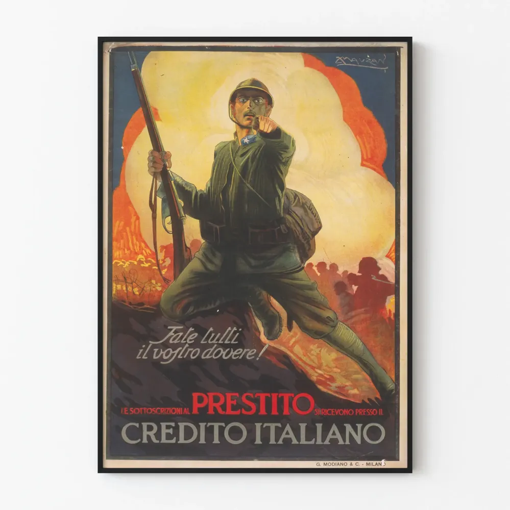 Italialainen sotilaallinen propagandajuliste - Vintage juliste seinäkoriste