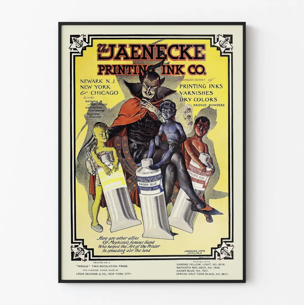 Jaenecke-merkkiin liittyvä vintage-kiiltokuva painoväreistä