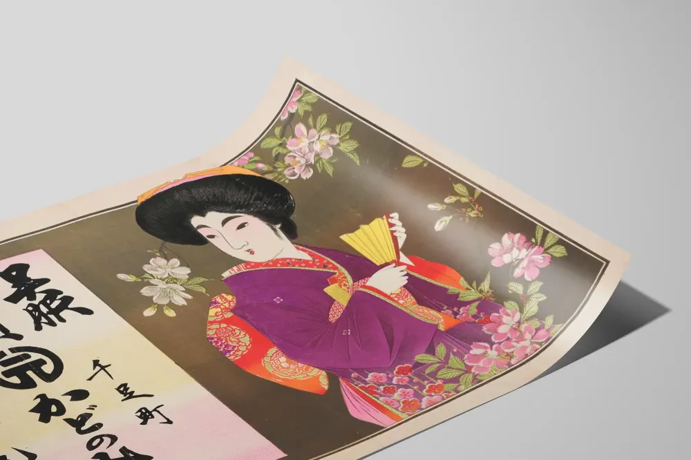 Japanilainen perinteinen juliste kimono ja kalat seinäkoriste