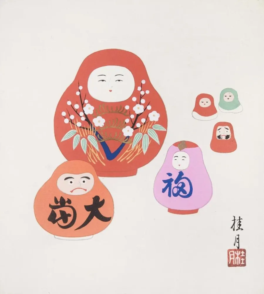 Japanilaiset perinteiset lelut (Kyōdo gangu shū Haru, Taulukko 22) – Yamashita Hakuba | Taidetuloste