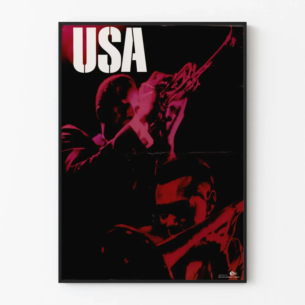 Jazz USA -juliste, jossa muusikot punaisessa valossa