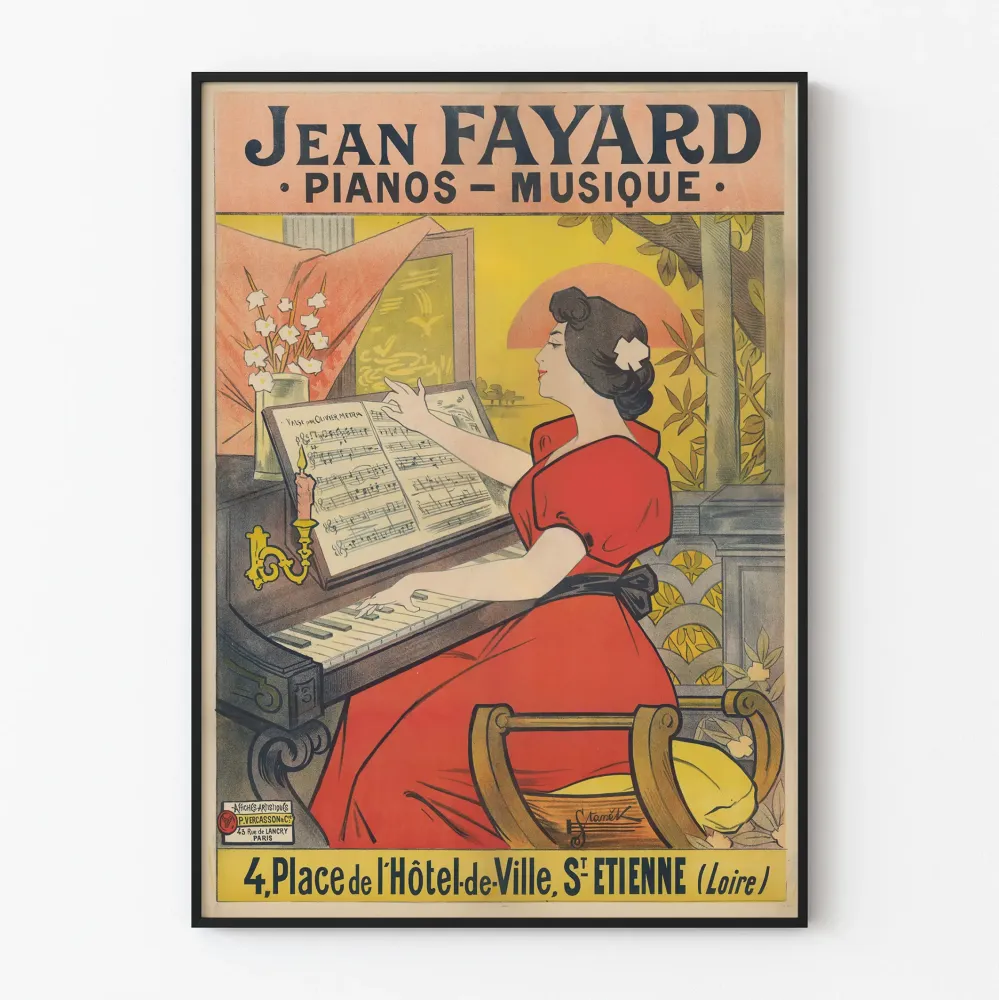 Jean Fayardin juliste pianoista ja musiikista - vintage-musiikkinen seinäkoristelu
