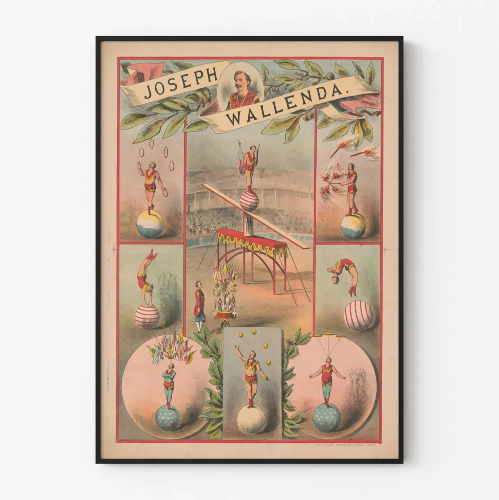 Joseph Wallenda -akrobaattinen vintagejuliste palloilla