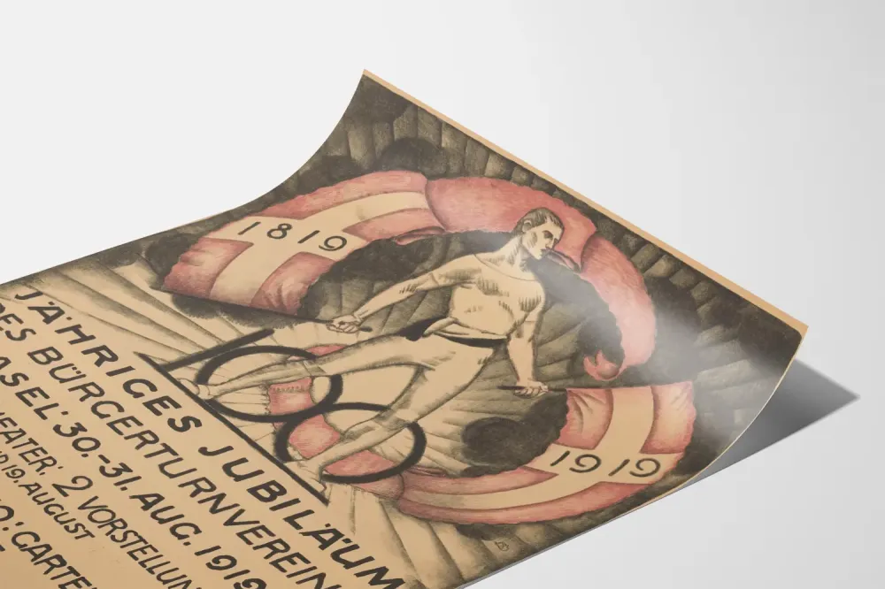 Juhlaposteri 100 vuotta Burgerturnverein Basel 1919 seinäkoriste vintage