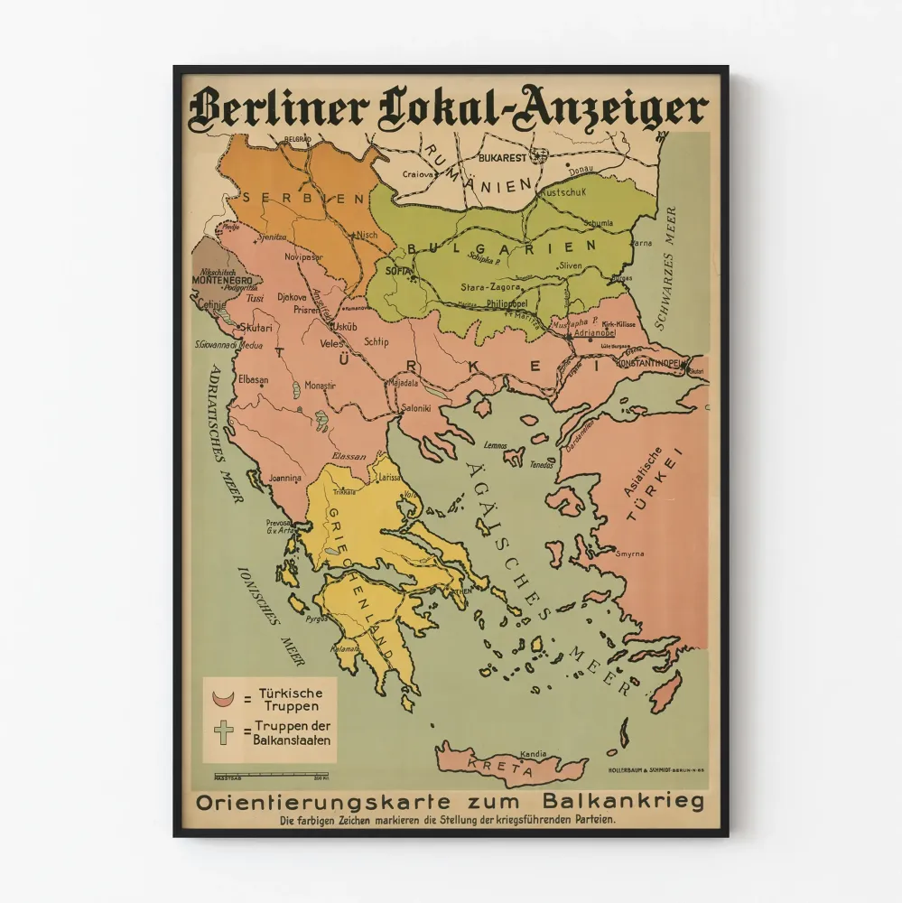 Juliste Balkankriisin historiallinen kartta - Vintage-seinäkoriste