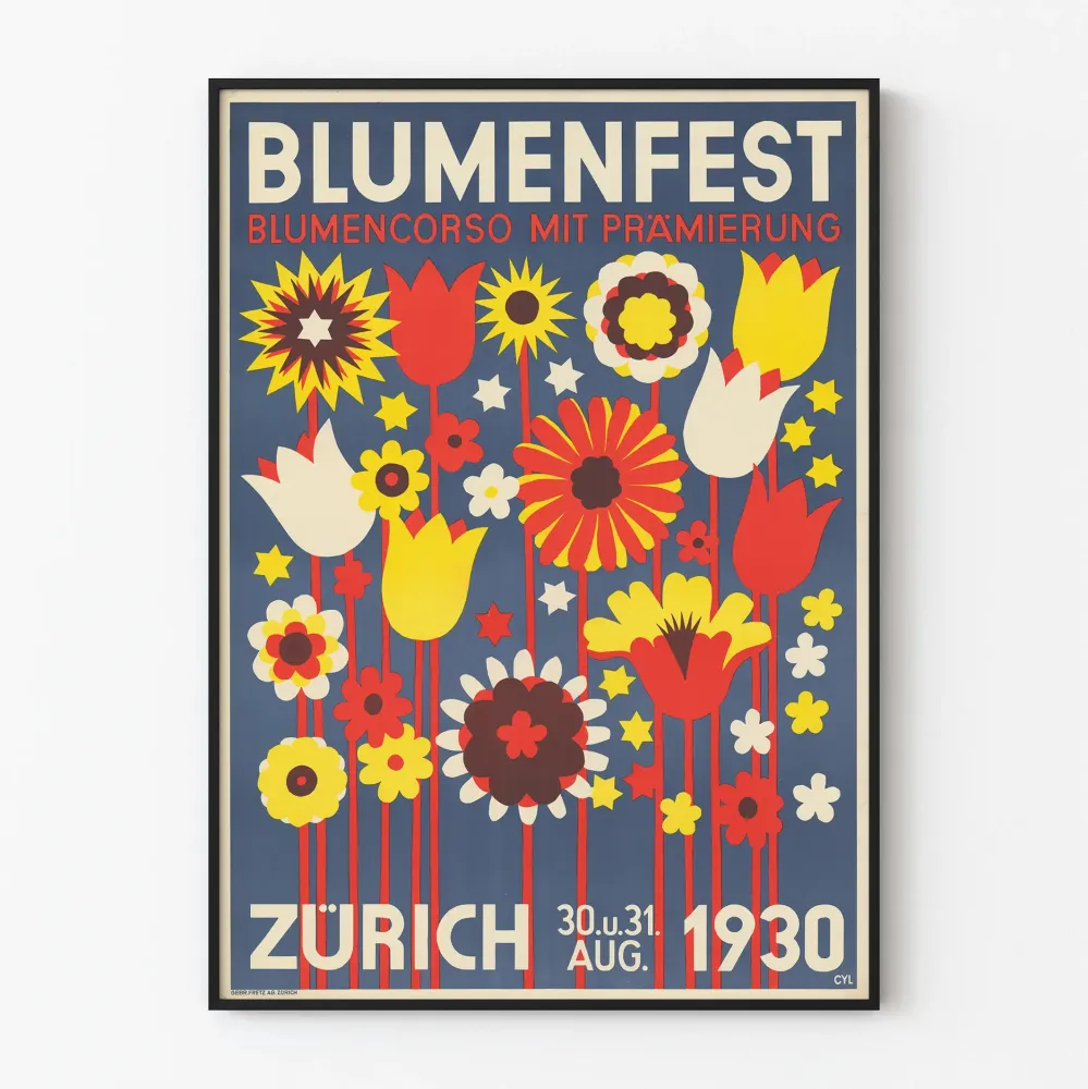 Juliste Blumenfest Zürich 1930 seinäkoristelu vintage