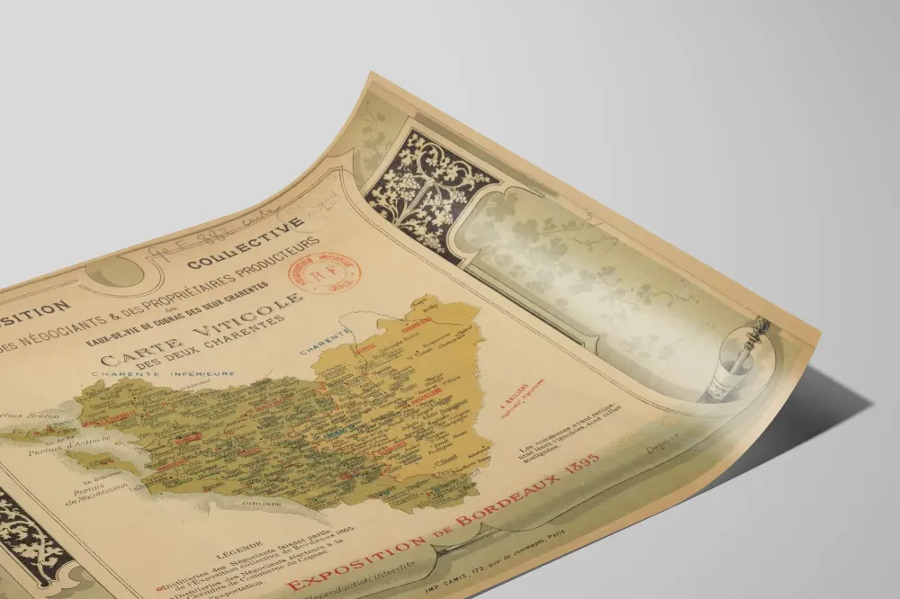 Juliste Cognacin kahden Charenten viinialuekartasta - Yhteisnäyttely 1895