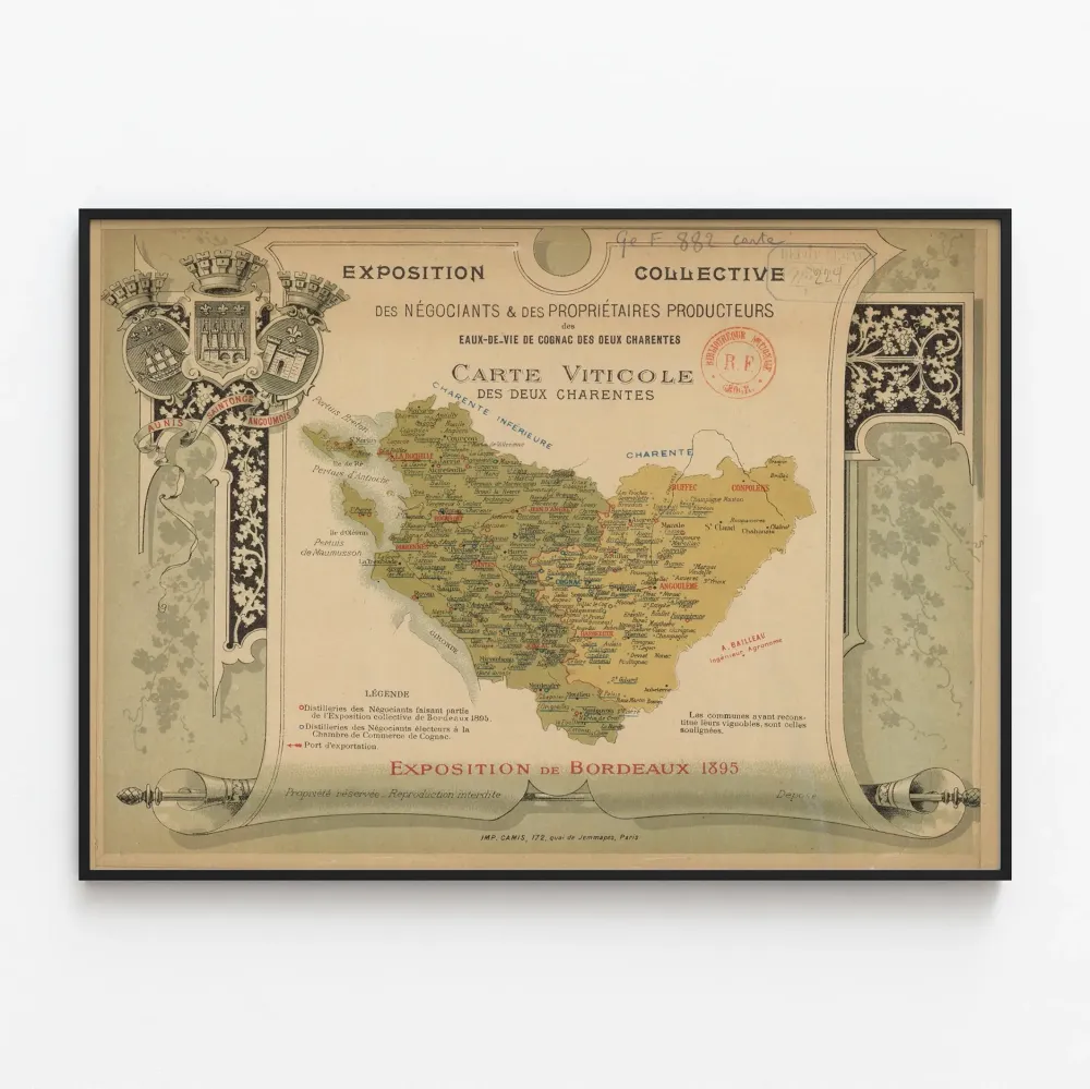 Juliste Cognacin kahden Charenten viinialuekartasta - Yhteisnäyttely 1895