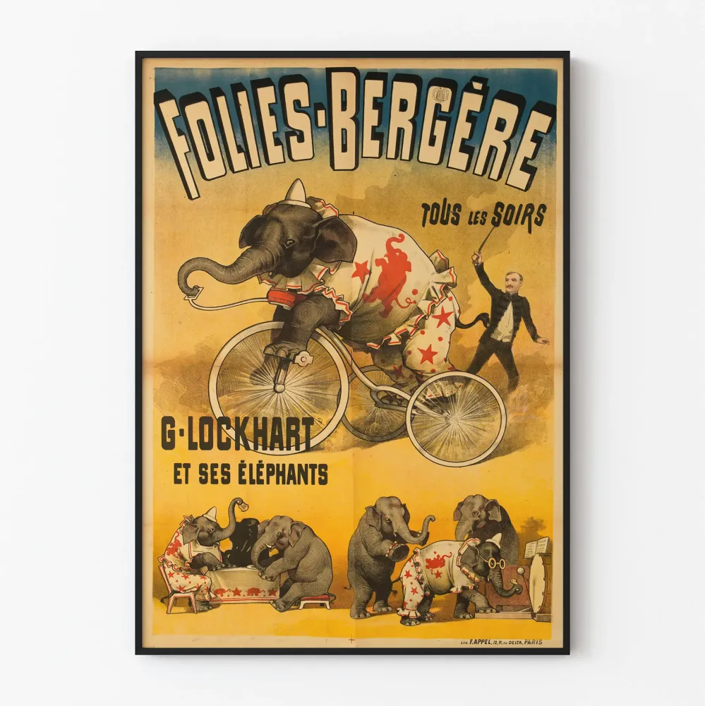 Juliste Folies Bergère G Lockhart ja hänen norsunsa - Vintage-seinäkoriste