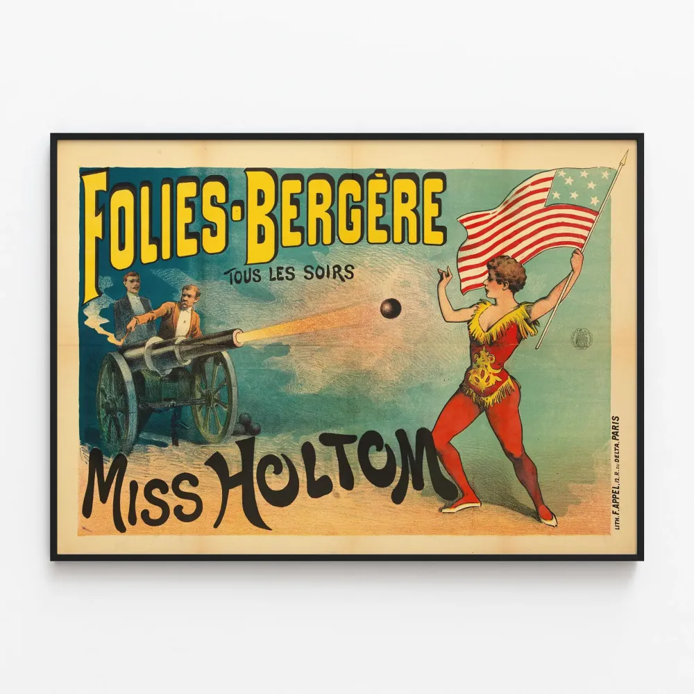 Juliste Folies Bergère Miss Holtomilla ja tulipatteri