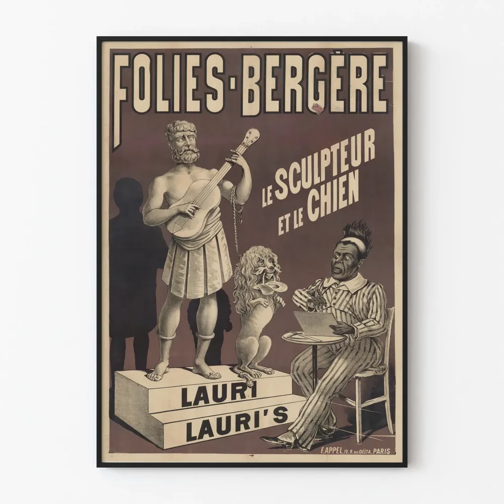 Juliste Folies Bergère Sculpteur ja Koira seinäkoriste vintage