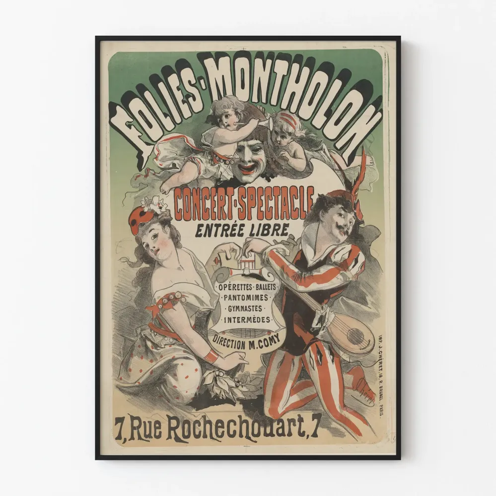 Juliste Folies-Montholon esityksestä ja konsertista koristeellinen vintage- juliste