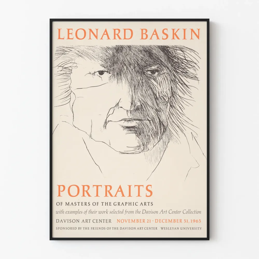 Juliste graafisen taiteen mestareiden muotokuvista Leonard Baskiniltä