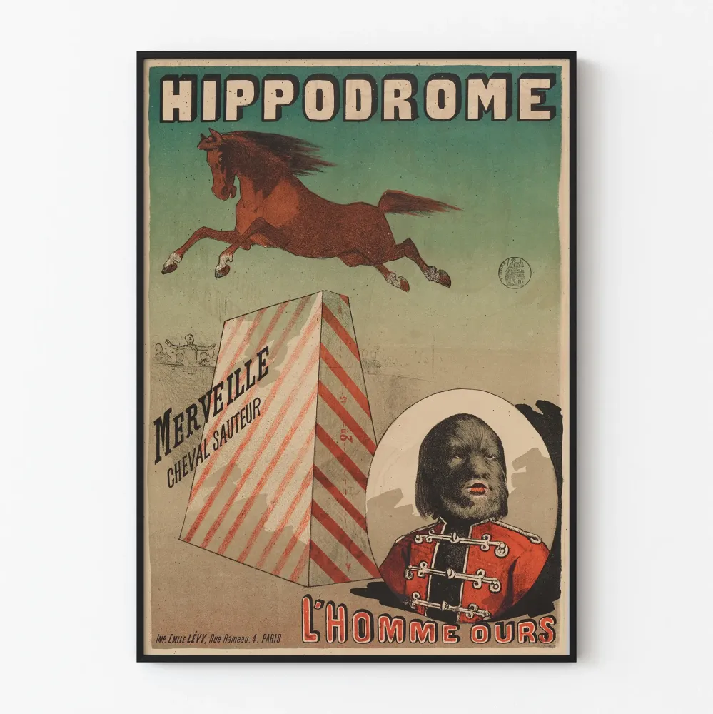Juliste Hippodrome Ihme Hyppäävä Hevonen ja Mies Karhu