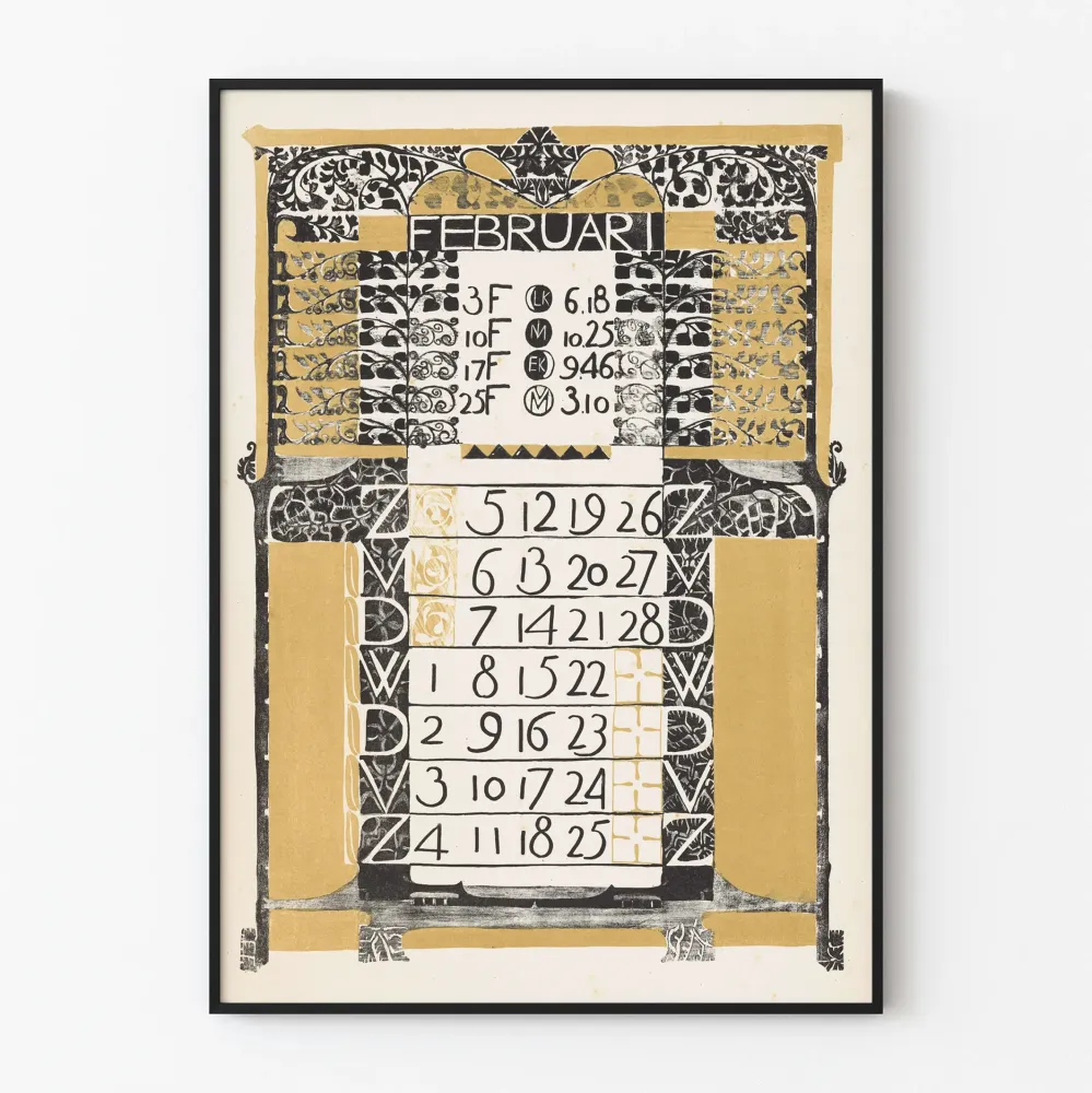Juliste Kalenteri helmikuu 1899 Art nouveau -tyyli