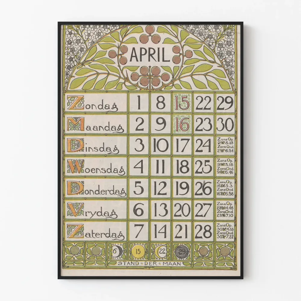 Juliste Kalenteri huhtikuu 1900 Art nouveau -tyyli