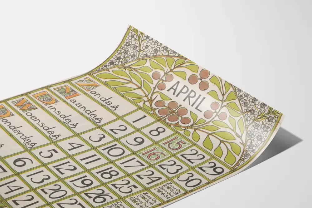 Juliste Kalenteri huhtikuu 1900 Art nouveau -tyyli
