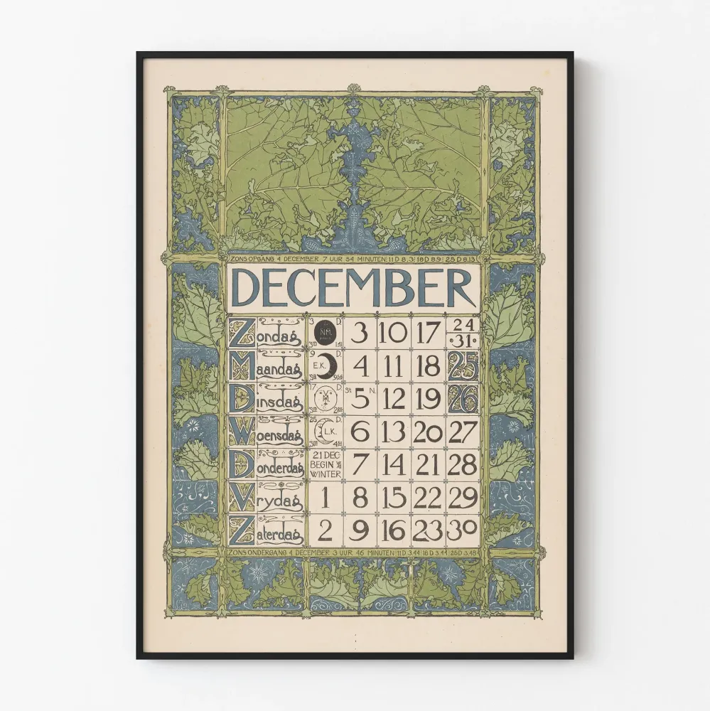 Juliste Kalenteri joulukuu vintage 1899 - Tyylikäs seinäkoristelu