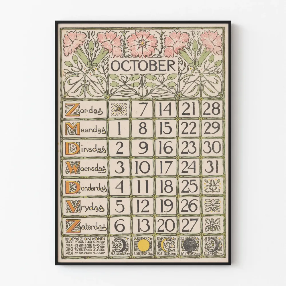 Juliste Kalenteri Lokakuu Vintage Art Nouveau