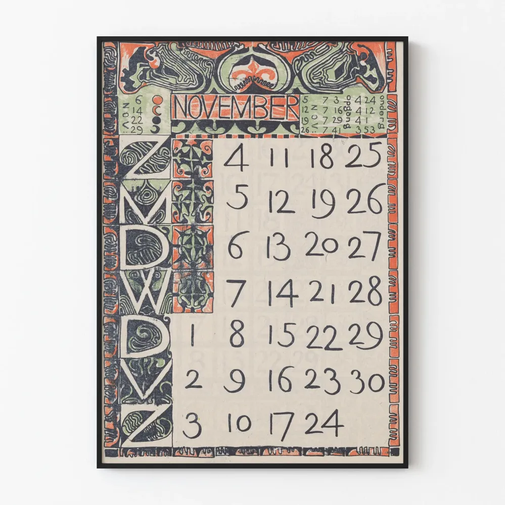 Juliste Kalenteri marraskuu 1900 Art nouveau -tyyli