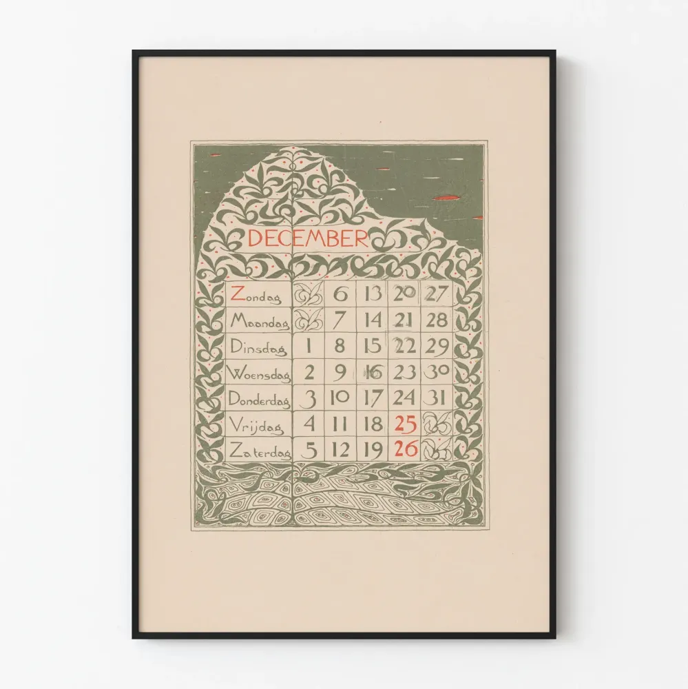 Juliste Kalenteri Sisustustyylinen joulukuu Vintage 1896