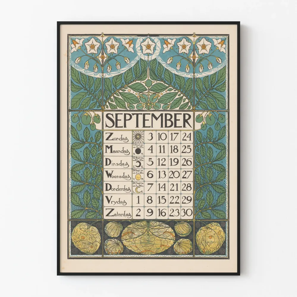 Juliste Kalenteri syyskuu 1899 Art nouveau -tyyli