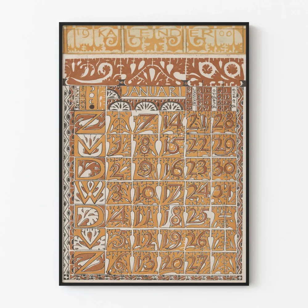 Juliste Kalenteri tammikuu 1900 Art nouveau vintage