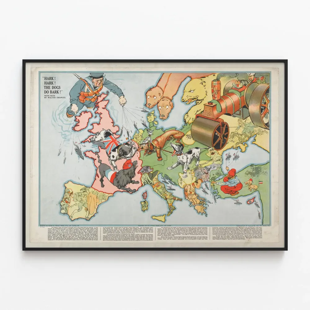 Juliste Kartta Karikatyyrimainen Eurooppa Koirat Sota 1914
