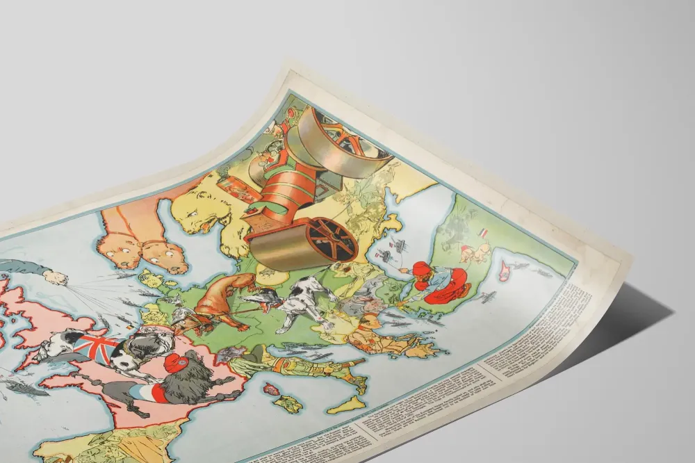 Juliste Kartta Karikatyyrimainen Eurooppa Koirat Sota 1914