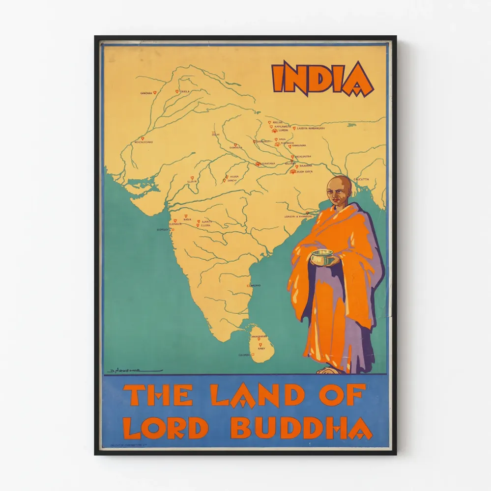 Juliste Kartta Vintage Intia ja Buddhan maa