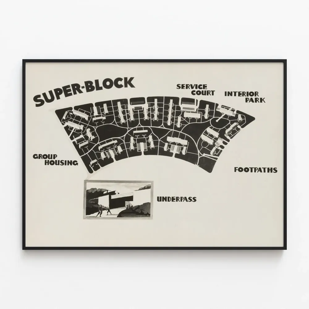 Juliste Kaupunkisuunnittelun Super-Blockin suunnitelma seinäkoristeluun